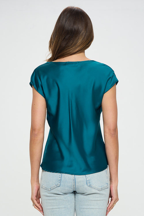 Solid Satin Top with Cowl Neck