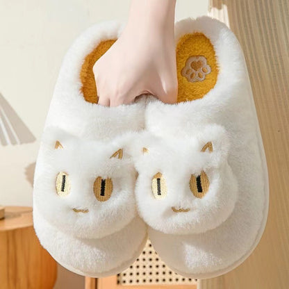 Cotton Cat Slippers Soft Plush Comfy Warm Couple Slip-On House Cute Cat Face Slippers For Winte