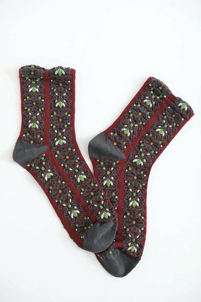 Embroidered Flower Pattern Socks