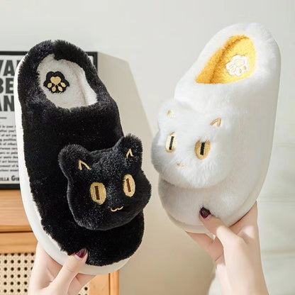 Cotton Cat Slippers Soft Plush Comfy Warm Couple Slip-On House Cute Cat Face Slippers For Winte