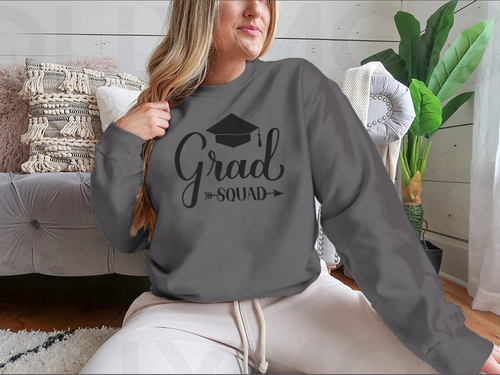 Grad Squad Calligraphy With Graduation Cap Design for Sweatshirt