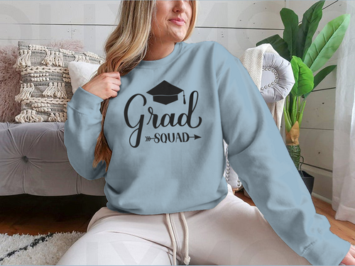 Grad Squad Calligraphy With Graduation Cap Design for Sweatshirt